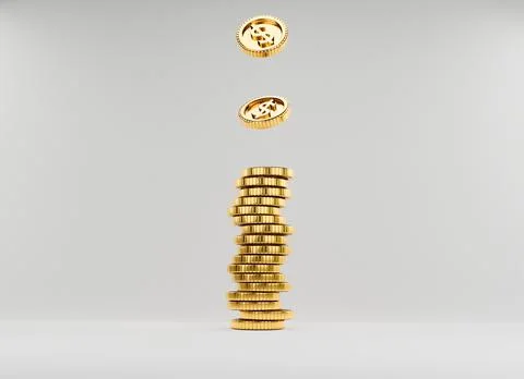 Isolate US dollar coins dropping to golden coins stacking on white background Stock Illustration