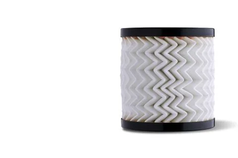 Isolate. White filter cartridge, zigzag pleats. Close-up. Stock Photos