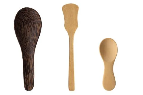 Isolate Wood Spoon Set Stock Photos