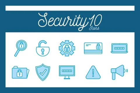 Isolated 10 security line and fill style icon set vector design Stock Illustration