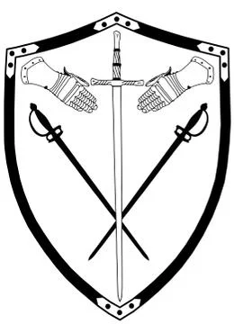 Isolated 16th century war shield with crossed swords and gloves Stock Illustration