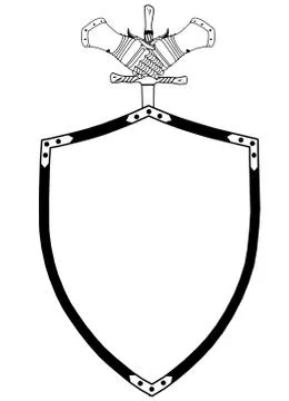Isolated 16th century war shield with sword and gloves Stock Illustration