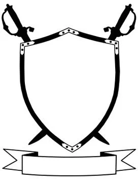 Isolated 16th century war shield with crossed swords and banner Stock Illustration