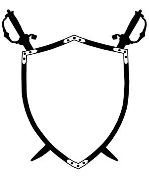 Isolated 16th century war shield with crossed swords Stock Illustration
