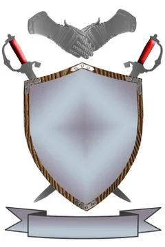 Isolated 16th century war shield swords gloves 3d Stock Illustration
