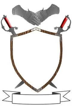 Isolated 16th century war shield swords banner gloves 3d Stock Illustration