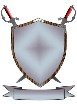 Isolated 16th century war shield swords 3d Stock Illustration