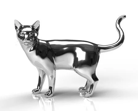 Isolated 3D illustration of Cute Silver Metallic Cat on White Background. Stock Illustration