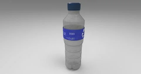 Isolated 3D illustration of an empty plastic water bottle with a blue label Stock Illustration