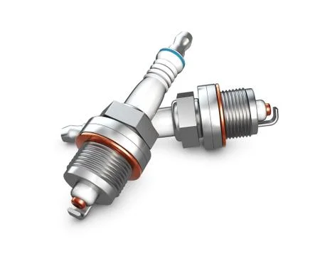 Isolated 3d illustration of engine spark plugs on white background. Stock Illustration