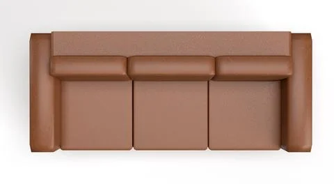 Isolated 3D illustration, Top View of Brown Leather Sofa on White Background. Stock Illustration