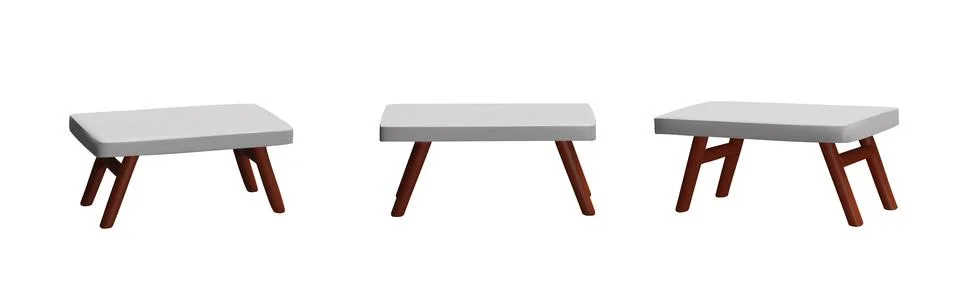 Isolated 3D kitchen table with different views on an isolated background. Ilustración de archivo