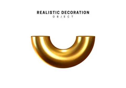 Isolated 3d object of geometric shapes cut by torus, bagel, metal half donut. Stock Illustration