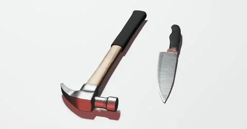 Isolated 3d render of claw hammer and home knife for domestic violence or ... 写真素材