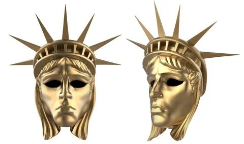 Isolated 3d render illustration of Statue Of Liberty golden mask. Stock Illustration