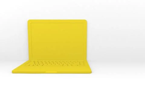 Isolated 3D render laptop computer. Yellow color ,white background Illustrazione stock