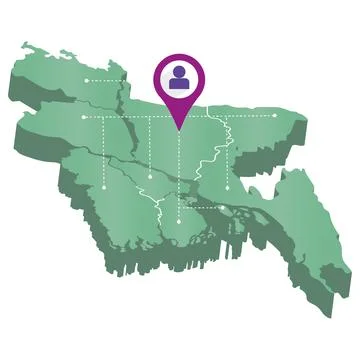 Isolated 3d render map of Bangladesh with a map pin Vector Stock Illustration