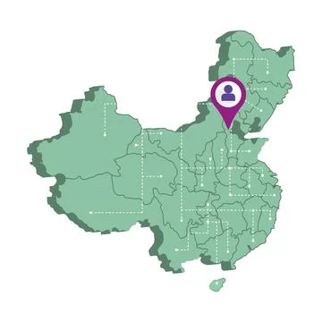 Isolated 3d render map of China with a map pin Vector Stock Illustration