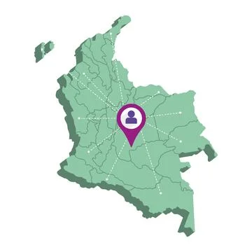 Isolated 3d render map of Colombia with a map pin Vector Stock Illustration