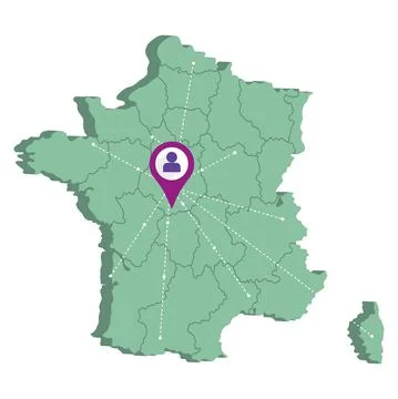 Isolated 3d render map of France with a map pin Vector Stock Illustration