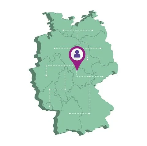 Isolated 3d render map of Germany with a map pin Vector Stock Illustration