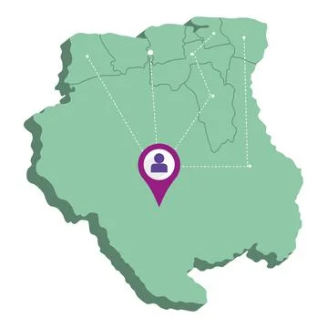 Isolated 3d render map of Suriname with a map pin Vector Stock Illustration
