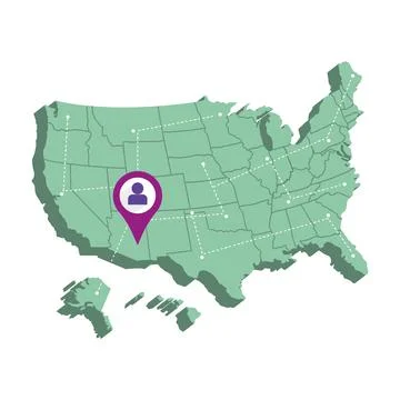 Isolated 3d render map of United States with a map pin Vector Stock Illustration