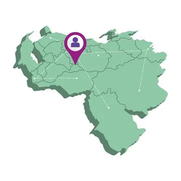 Isolated 3d render map of Venezuela with a map pin Vector Stock Illustration