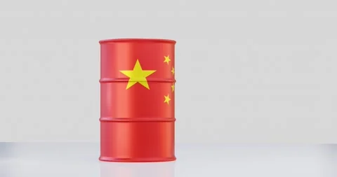 Isolated 3d render of oil barrels in China flag for political concept. Stock Footage 180381509