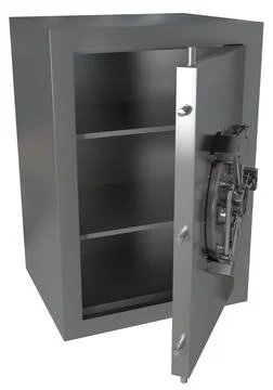 Isolated 3d rendering of a secure strongbox to protect bank money Ilustración de archivo