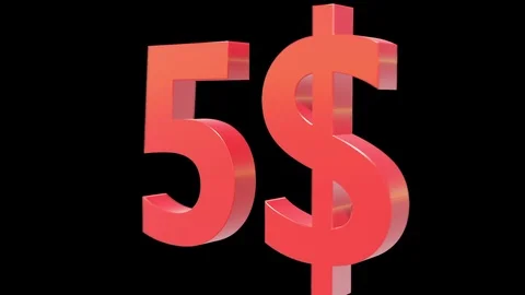 Isolated 5$ USD - US Dollar Sale text spinning animation with Alpha channel Stock Footage 125104357