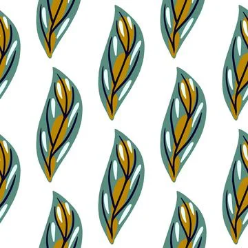 Isolated abstract botanic seamless pattern with doodle leaf silhouettes in bl Illustrazione stock