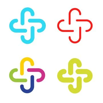 Isolated abstract colorful cross vector logo set. Outlined plus signs collection Illustrazione stock