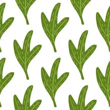 Isolated abstract leaf seamless doodle pattern. Nature print with green brigh Stock Illustration