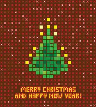 Isolated abstract pixel christmas tree illustration Illustrazione stock