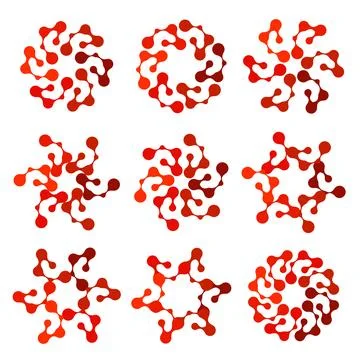 Isolated abstract red color round shape floral logo of connected dots collection Stock Illustration