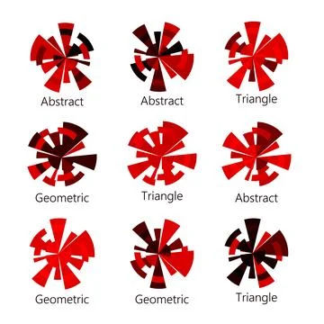 Isolated abstract red shade round shape logo of triangles set on white Illustrazione stock