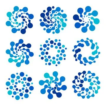 Isolated abstract round shape blue color logo set, dotted logotype collection Stock Illustration