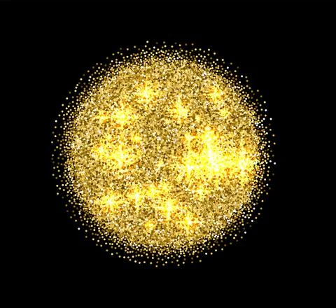 Isolated abstract round shape golden color shiny sun of tinsels image on black Stock Illustration