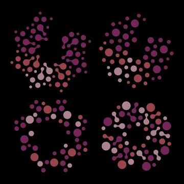 Isolated abstract round shape lilac color logo set, dotted stylized sun logotype Stock Illustration