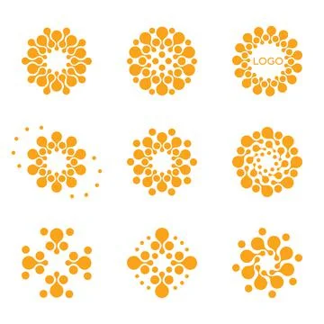 Isolated abstract round shape logo set on white background. Orange color dotted Stock Illustration