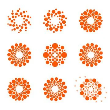 Isolated abstract round shape logo set on white background. Red color dotted Stock Illustration