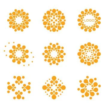 Isolated abstract round shape logo set on white background. Orange color dotted Stock Illustration