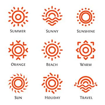 Isolated abstract round shape orange color logo set, sun logotype collection Stock Illustration