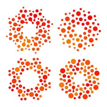 Isolated abstract round shape orange and red color logo set, dotted stylized sun Stock Illustration