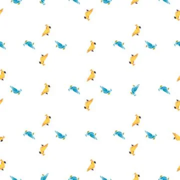 Isolated abstract seamless pattern with little green and yellow parrot shapes 스톡 일러스트