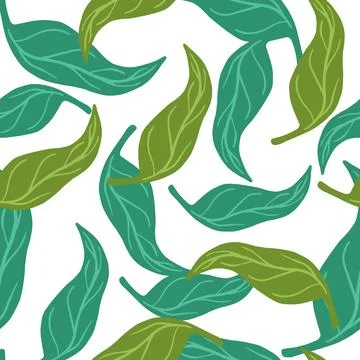 Isolated abstract seamless pattern with random turquoise and green leaf ornam Stock Illustration