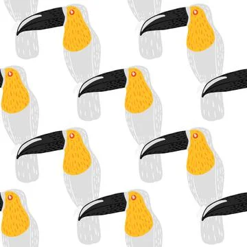 Isolated abstract seamless pattern with yellow, black and grey colored toucan 스톡 일러스트