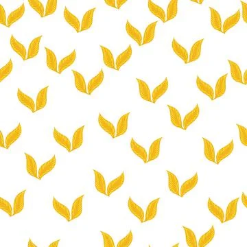 Isolated abstract seamless pattern with yellow leaf season ornament. White ba Illustrazione stock