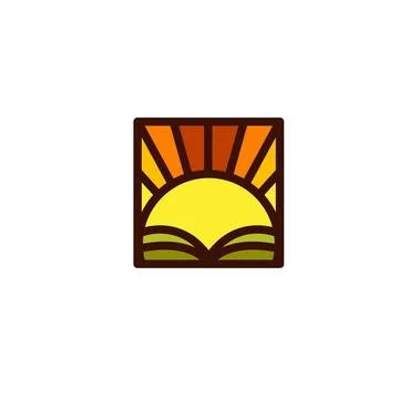 Isolated abstract sunrise, sunset vector logo. Sun and field illustration. Stock Illustration